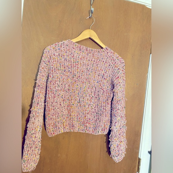 Crop knit sweater pink with multi color flecks - Picture 3 of 8